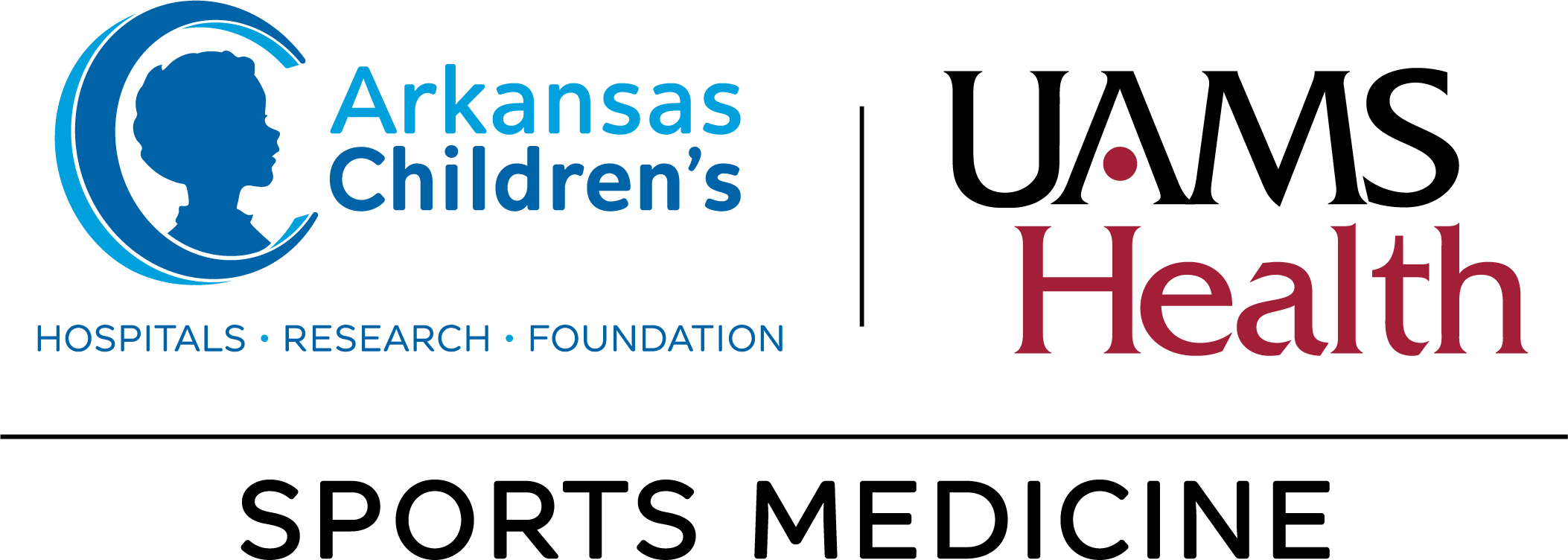 merged logos of Sports Medicine program of Arkansas Children's Hospital and UAMS Health