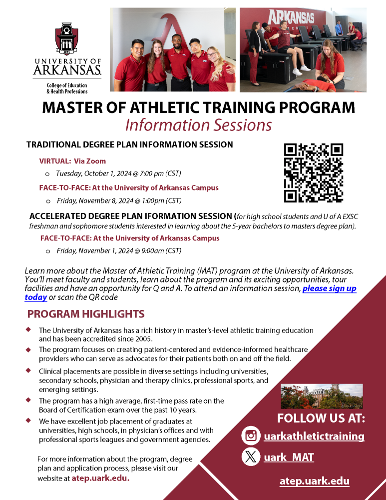 Click for PDF of flyer for Info Sessions on Athletic Training master's program